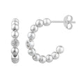 Sterling Silver Clear CZ Beaded Open Hoop Stud Earrings