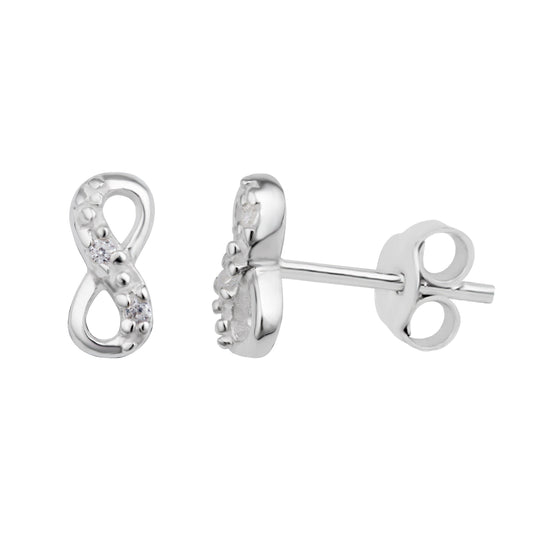Sterling Silver Infinity CZ Stud Earrings