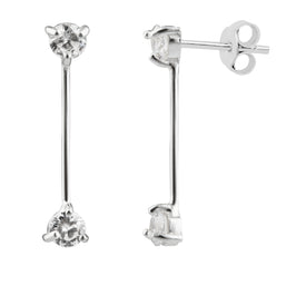Sterling Silver Double CZ Drop Bar Stud Earrings