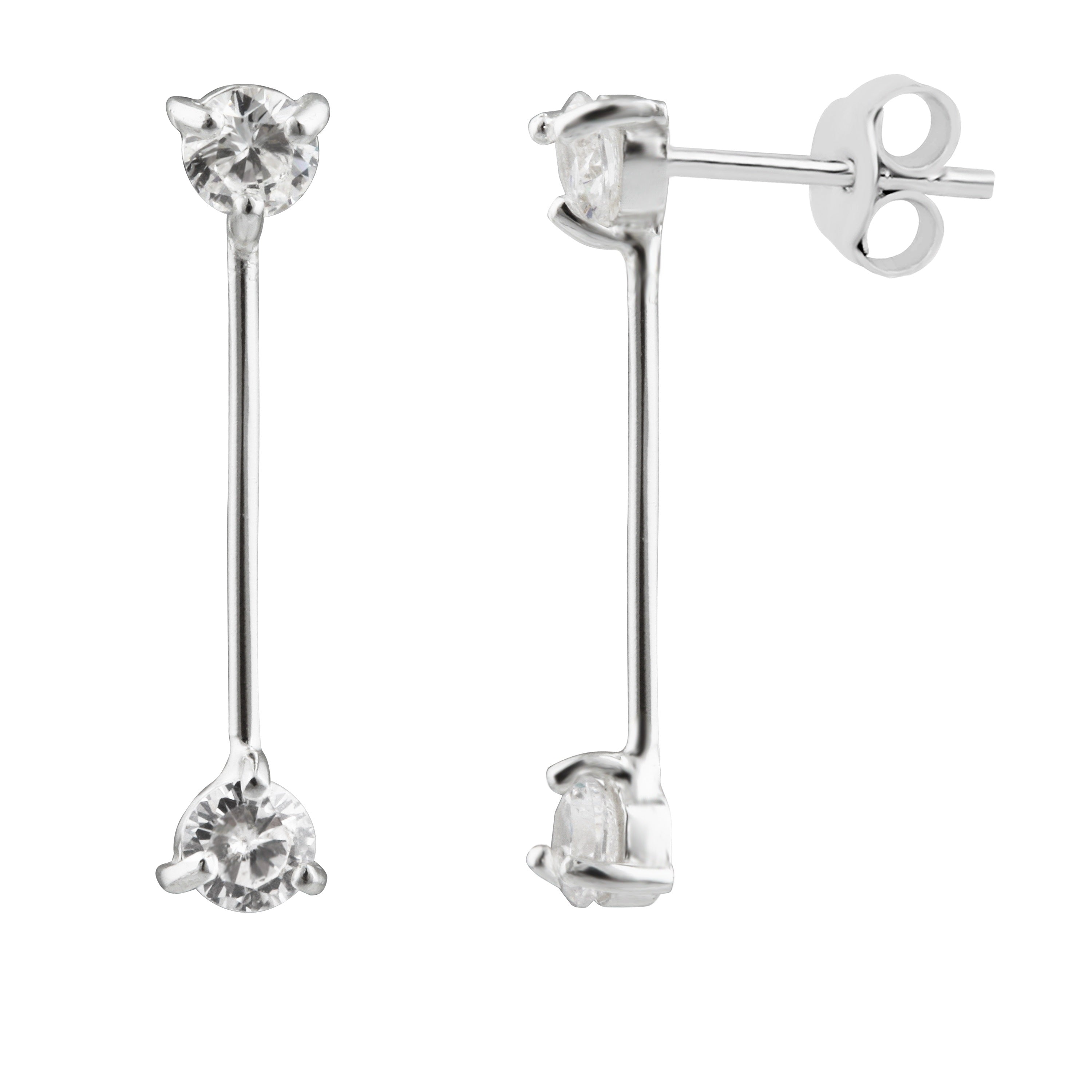 Sterling Silver Double CZ Drop Bar Stud Earrings