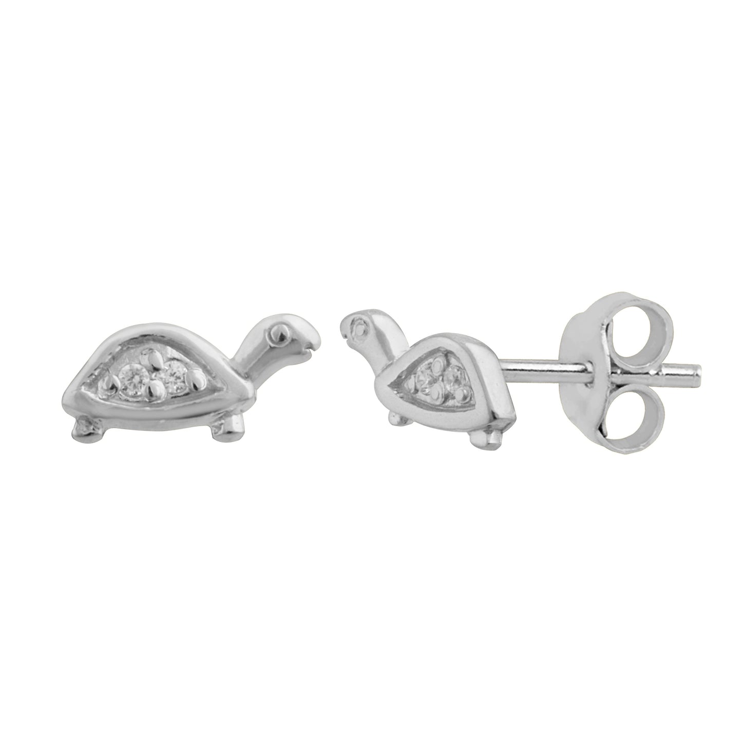 Sterling Silver Clear CZ Turtle Stud Earrings