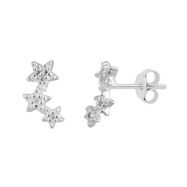 Sterling Silver Triple Star Pave CZ Stud Earrings