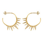 Gold Plated Sterling Silver CZ Spike Hoop Stud Earrings