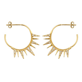 Gold Plated Sterling Silver CZ Spike Hoop Stud Earrings