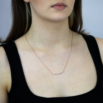Rose Gold Plated Sterling Silver CZ Rainbow Curve Bar Necklace
