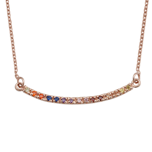 Rose Gold Plated Sterling Silver CZ Rainbow Curve Bar Necklace