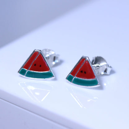 Sterling Silver Enamel Watermelon Stud Earrings