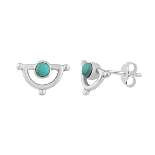 Sterling Silver Half Moon Turquoise Stud Earrings