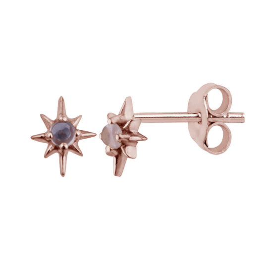 Rose Gold Plated Sterling Silver Starburst Moonstone Stud Earrings