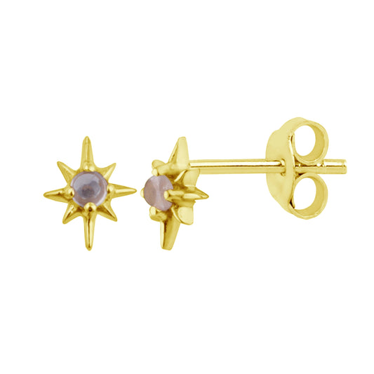 Gold Plated Sterling Silver Starburst Moonstone Stud Earrings