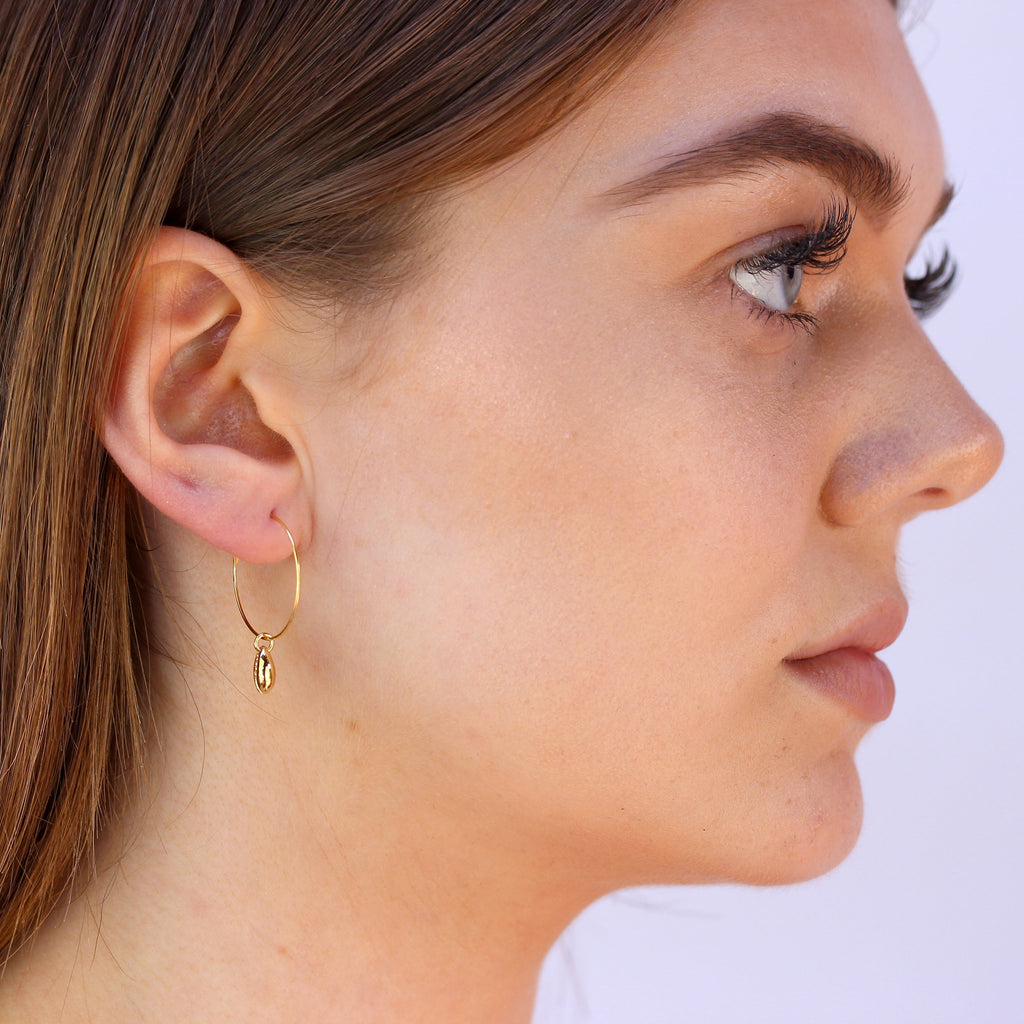 Gold Plated Sterling Silver 16mm Cowrie Shell Hoop Earrings