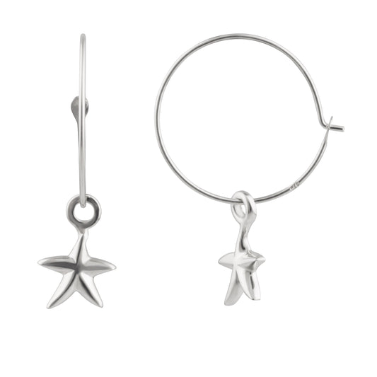 Sterling Silver 16mm Starfish Charm Hoop Earrings