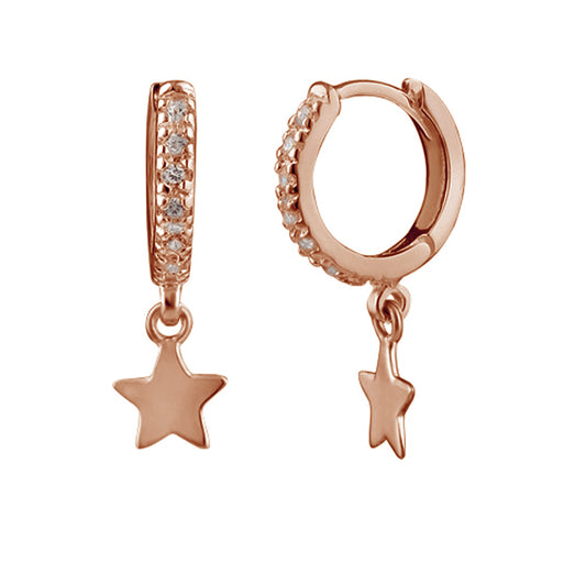 Rose Gold Plated Sterling Silver Star Charm 12mm Hoop Earrings