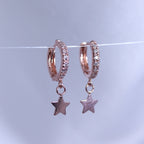 Rose Gold Plated Sterling Silver Star Charm 12mm Hoop Earrings