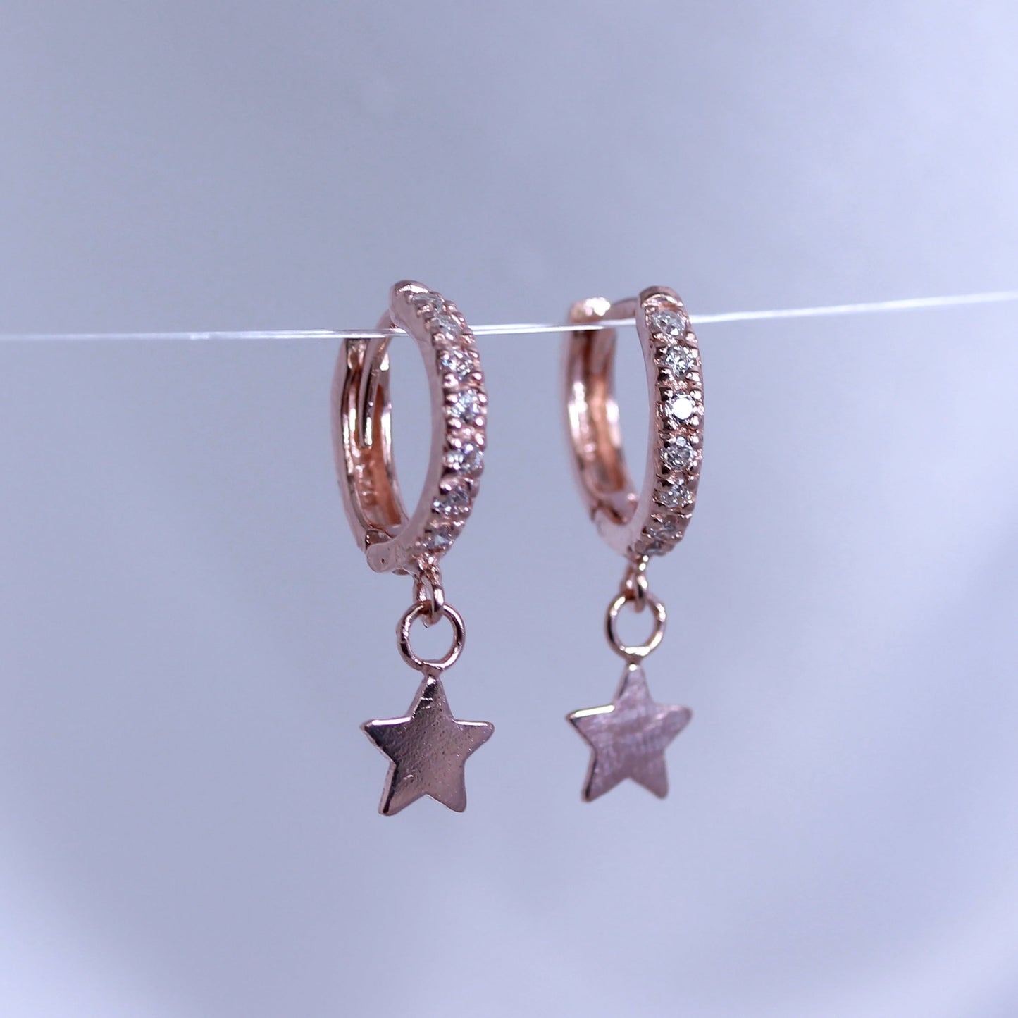 Rose Gold Plated Sterling Silver Star Charm 12mm Hoop Earrings