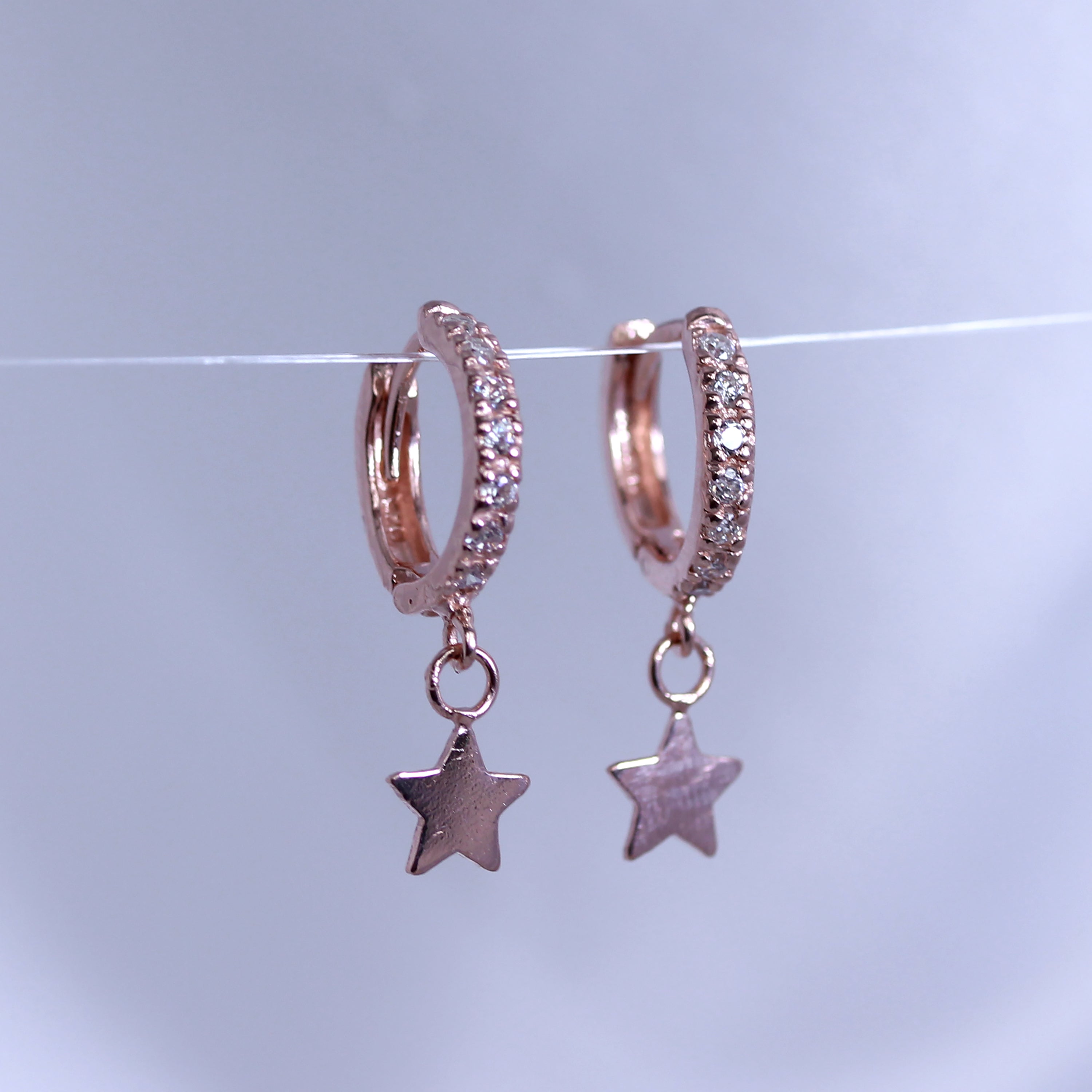 Rose Gold Plated Sterling Silver Star Charm 12mm Hoop Earrings
