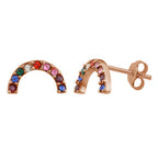 Rose Gold Plated Sterling Silver & CZ Rainbow Stud Earrings