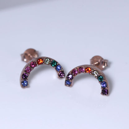 Rose Gold Plated Sterling Silver & CZ Rainbow Stud Earrings