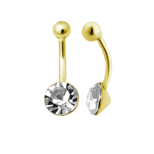 Gold Plated Sterling Silver & 8mm Round CZ Belly Bar