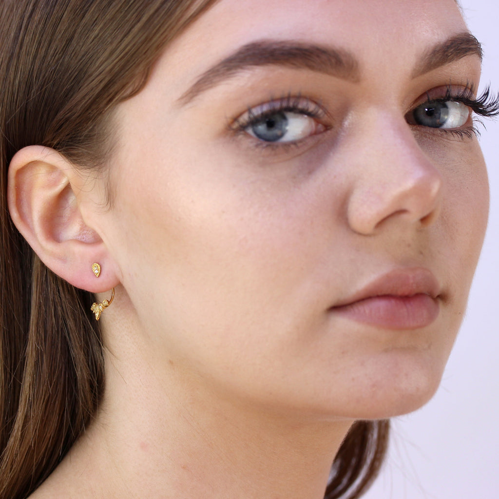 Gold Plated Sterling Silver Leaves CZ Ear Jacket Stud Earrings