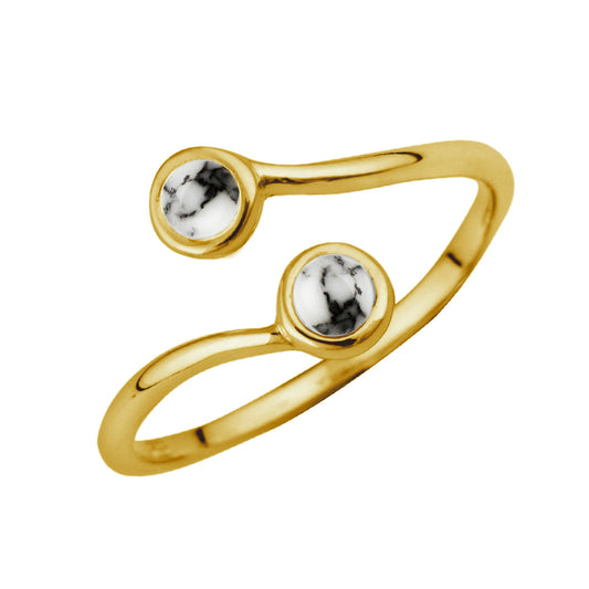Gold Plated Sterling Silver & Faux Howlite Adjustable Ring