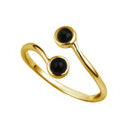 Gold Plated Sterling Silver & Faux Onyx Adjustable Ring