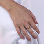 Gold Plated Sterling Silver & Faux Onyx Adjustable Ring