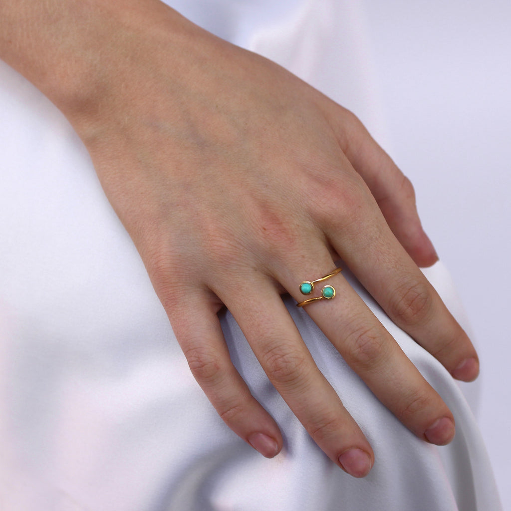 Gold Plated Sterling Silver & Faux Turquoise Adjustable Ring