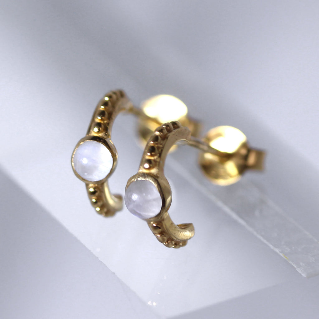 Gold Plated Sterling Silver Moonstone Beaded Stud Earrings