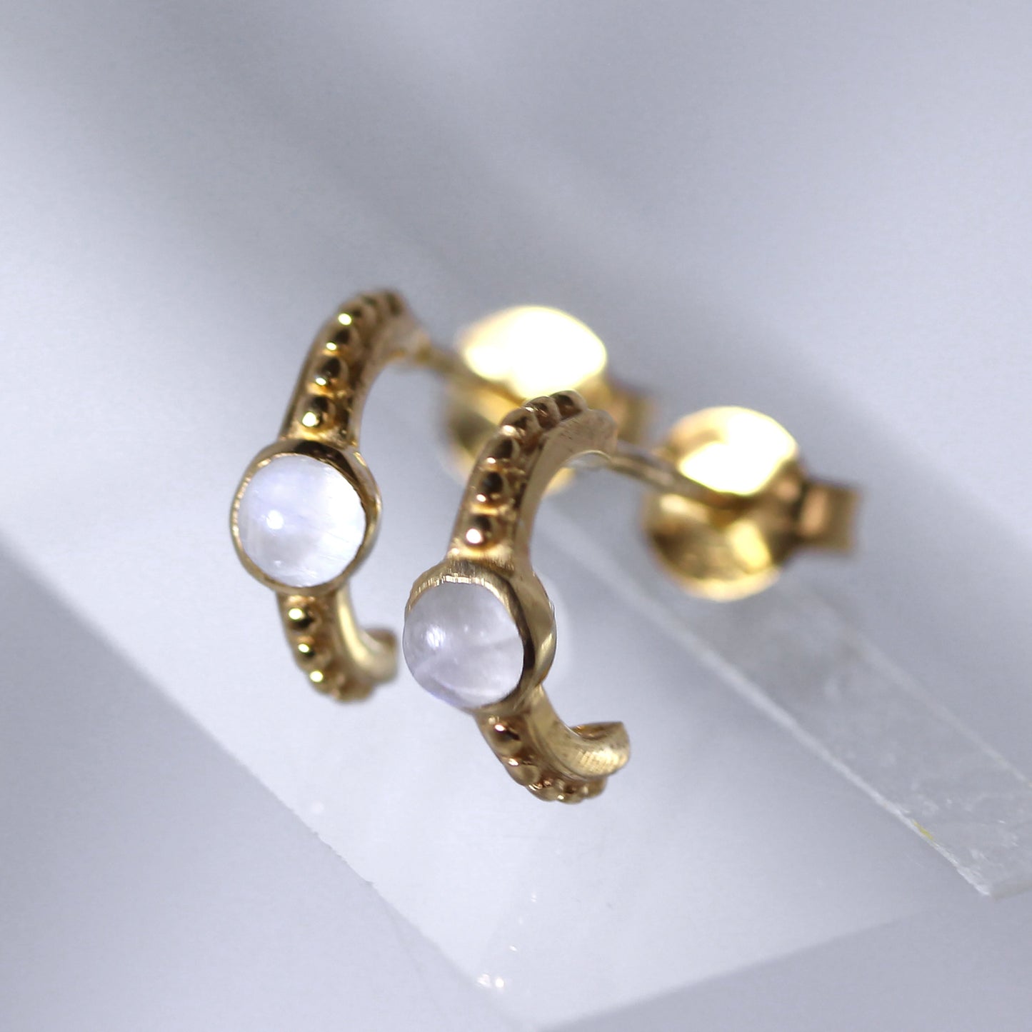 Gold Plated Sterling Silver Moonstone Beaded Stud Earrings