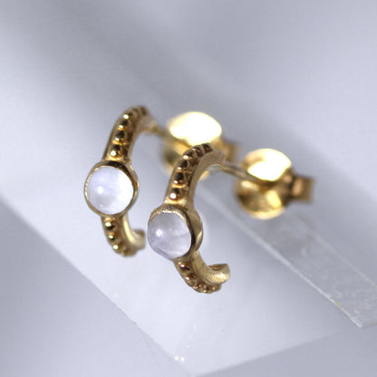 Gold Plated Sterling Silver Moonstone Beaded Stud Earrings