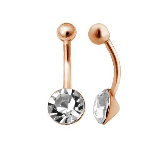 Rose Gold Plated Sterling Silver & 8mm Round CZ Belly Bar