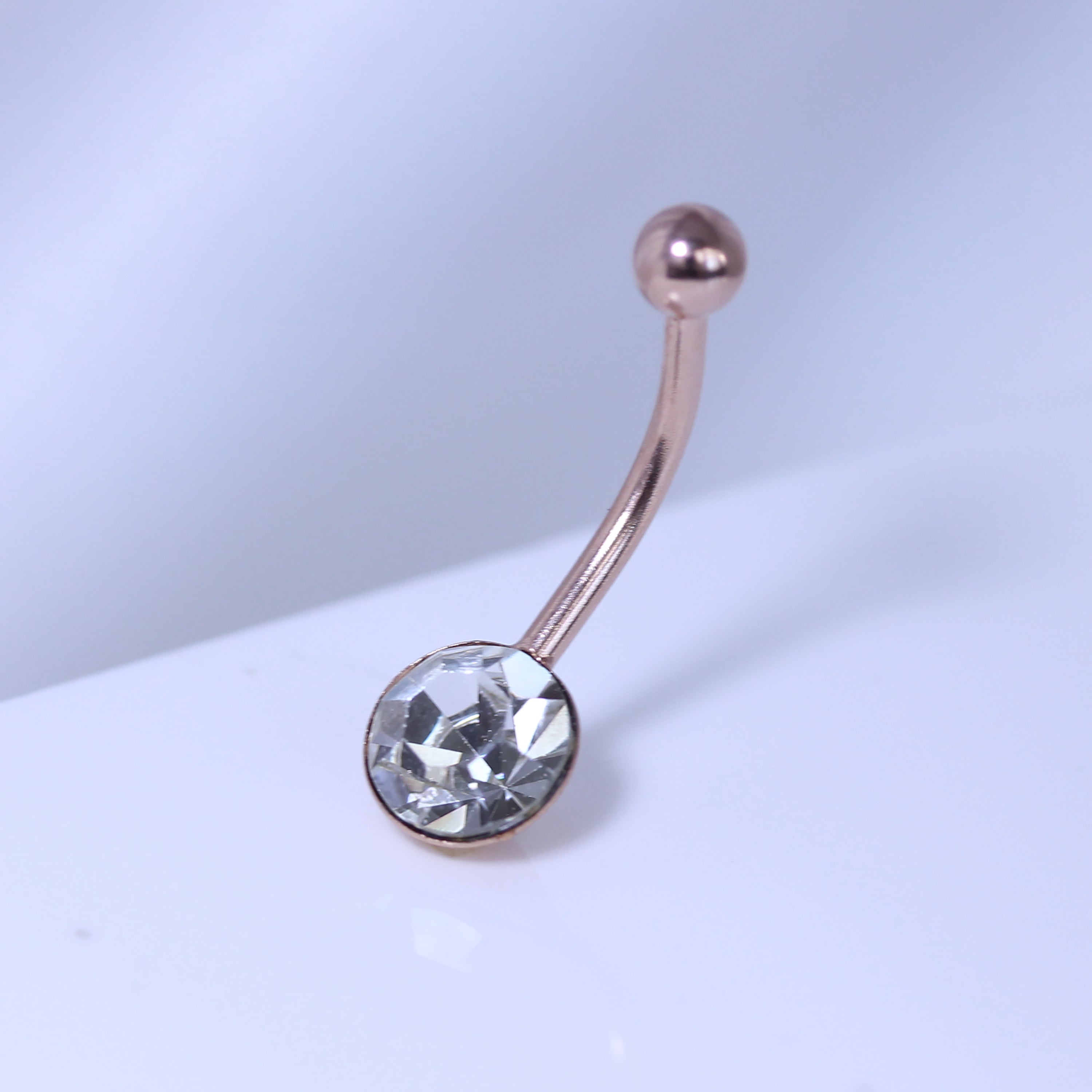 Rose Gold Plated Sterling Silver & 8mm Round CZ Belly Bar