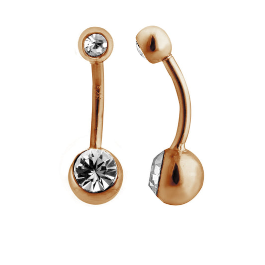 Rose Gold Plated Sterling Silver Double CZ Ball Belly Bar