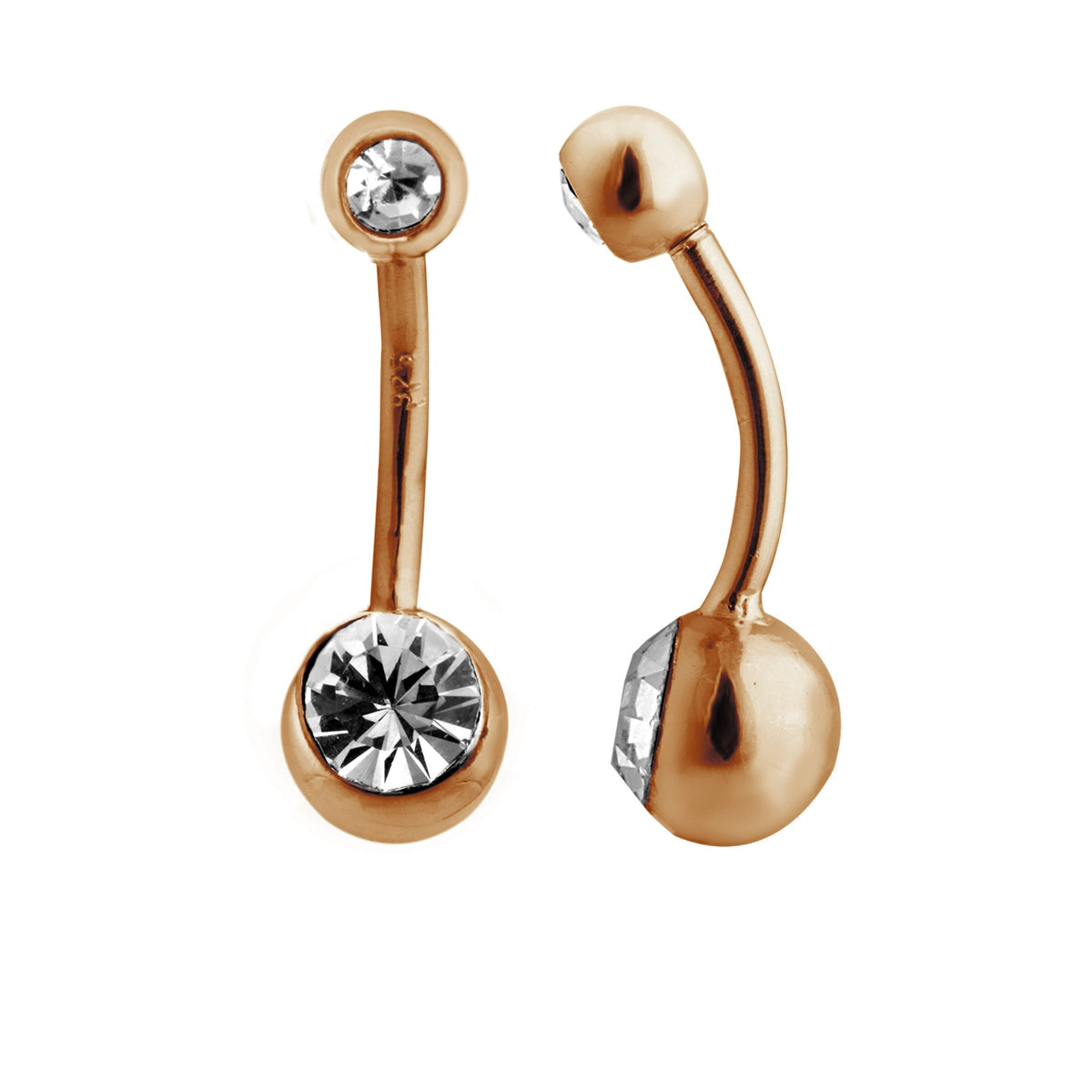 Rose Gold Plated Sterling Silver Double CZ Ball Belly Bar