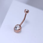 Rose Gold Plated Sterling Silver Double CZ Ball Belly Bar
