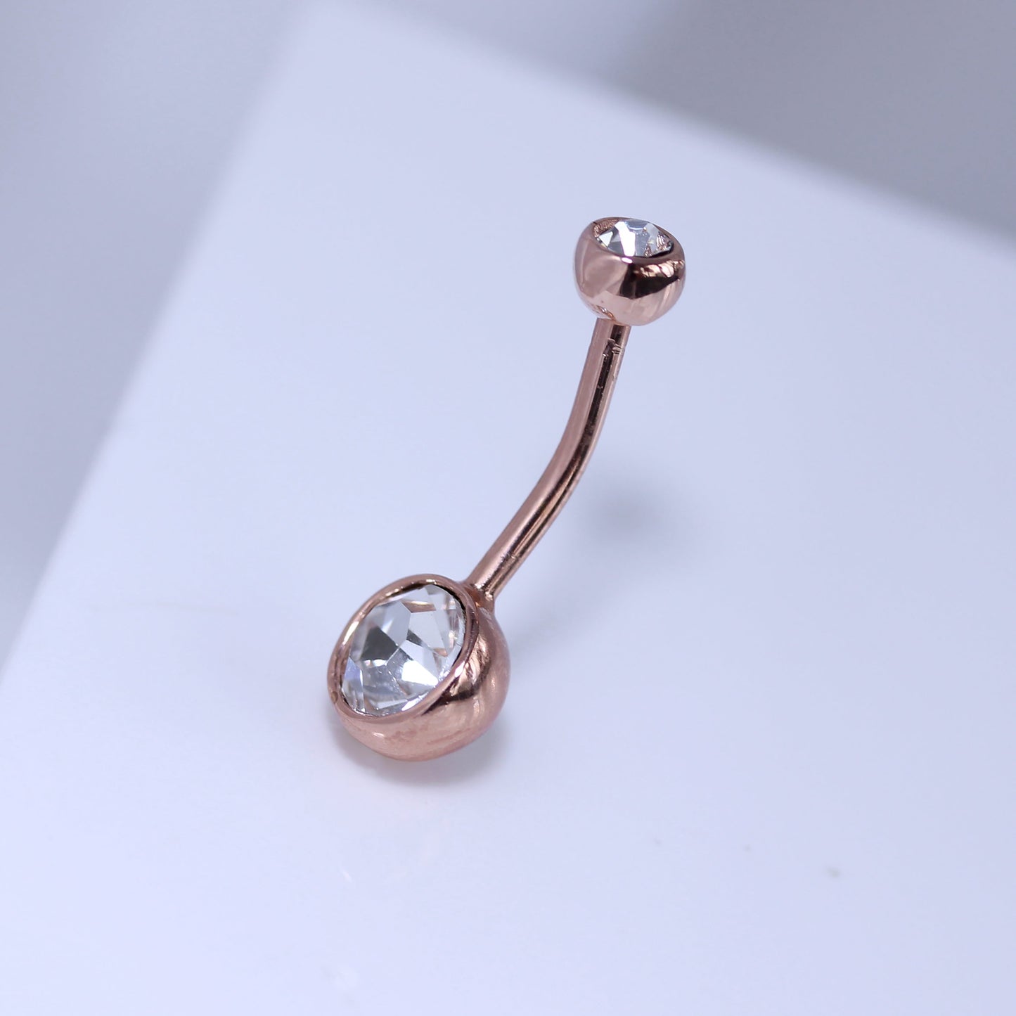 Rose Gold Plated Sterling Silver Double CZ Ball Belly Bar