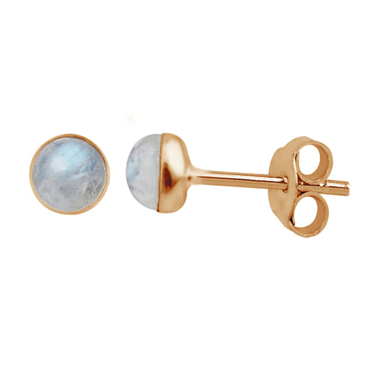 Rose Gold Plated Sterling Silver 3mm Moonstone Ball Stud Earrings
