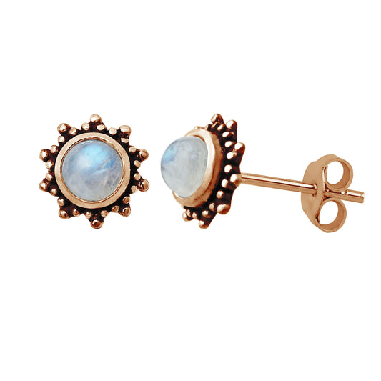 Rose Gold Plated Sterling Silver 5mm Moonstone Sun Stud Earrings