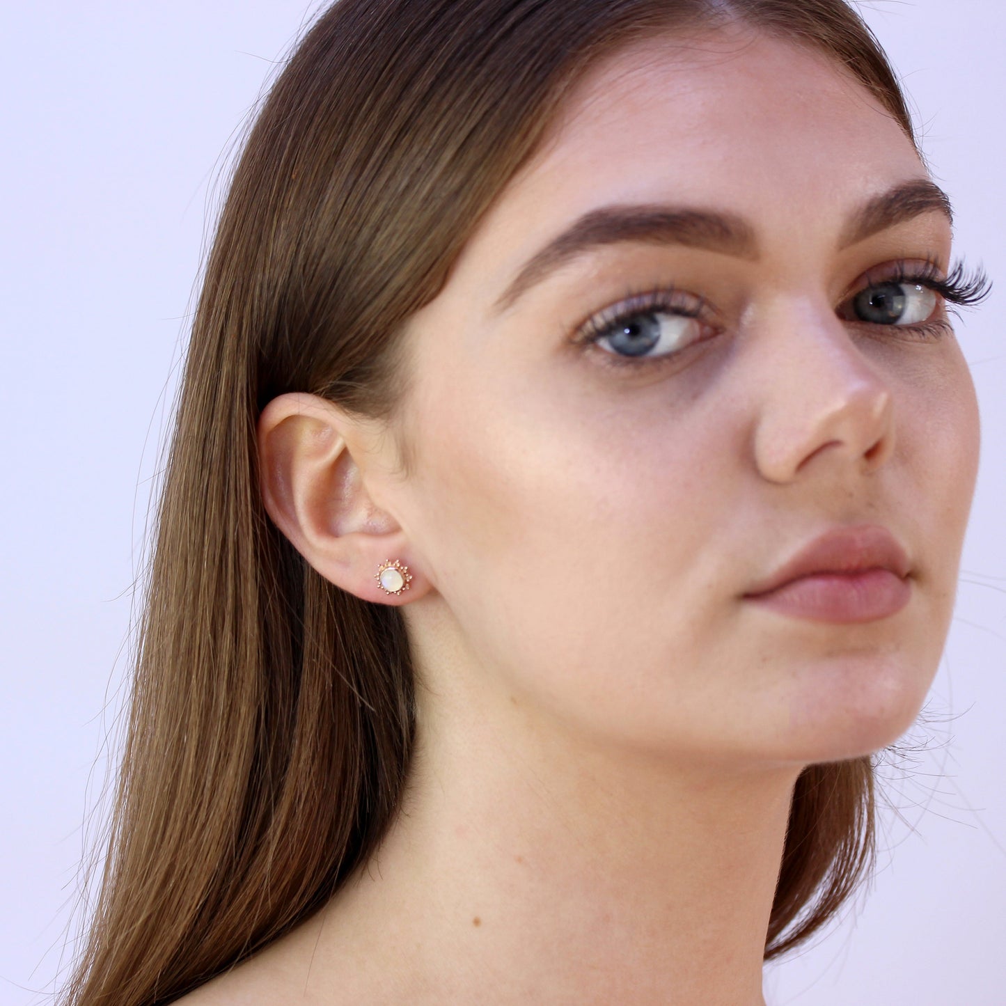 Rose Gold Plated Sterling Silver 5mm Moonstone Sun Stud Earrings