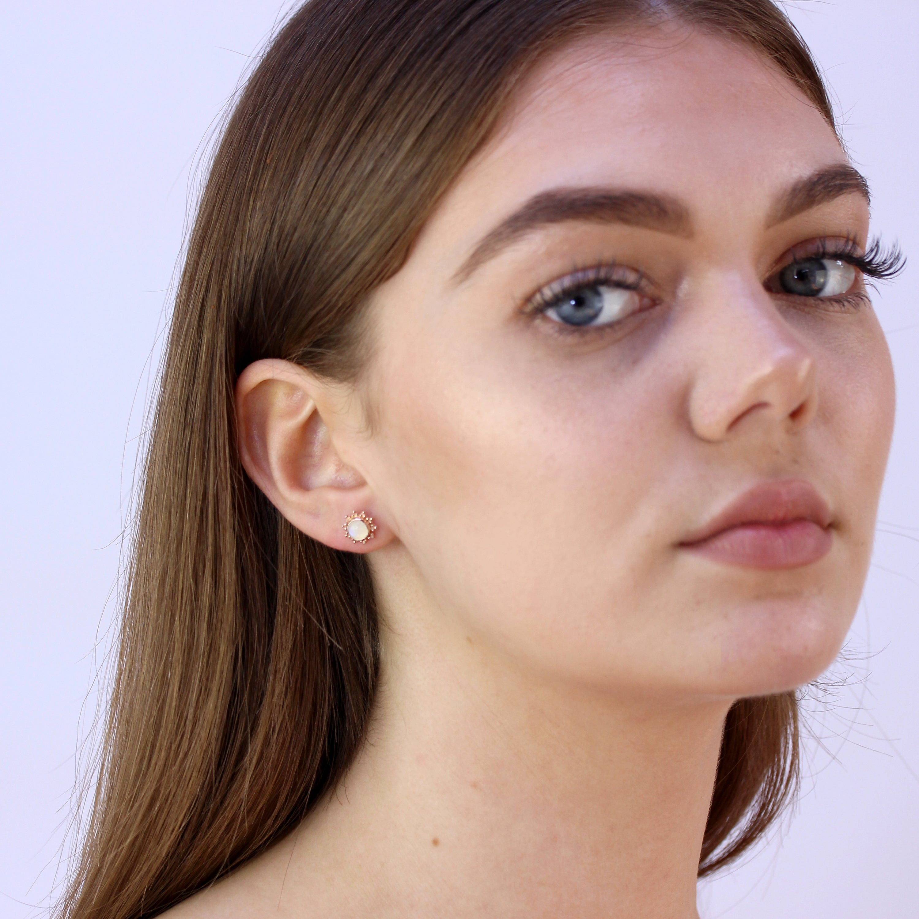 Rose Gold Plated Sterling Silver 5mm Moonstone Sun Stud Earrings
