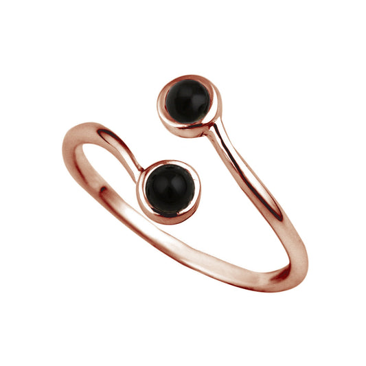 Rose Gold Plated Sterling Silver & Faux Onyx Adjustable Ring