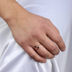 Rose Gold Plated Sterling Silver & Faux Onyx Adjustable Ring