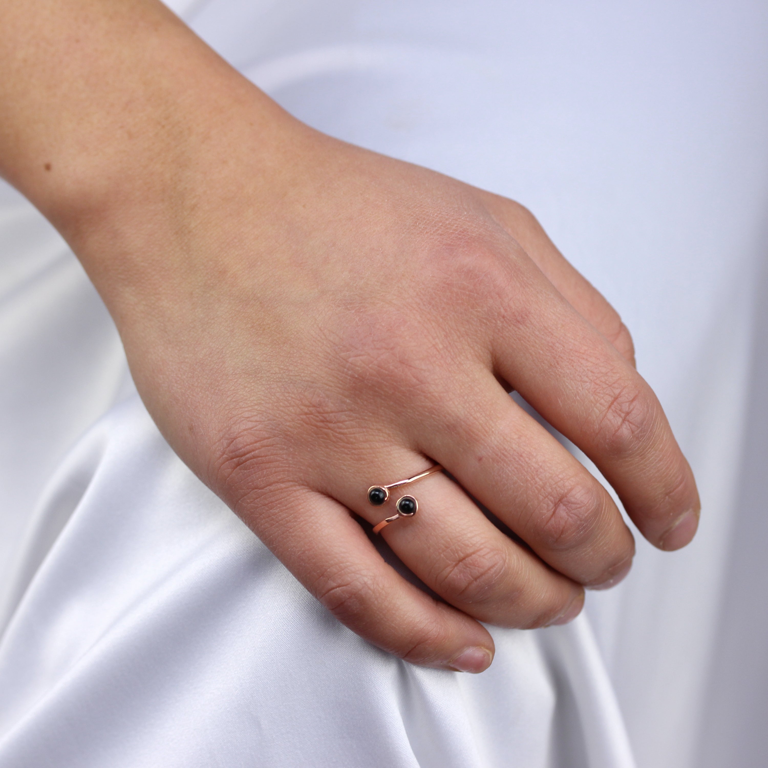 Rose Gold Plated Sterling Silver & Faux Onyx Adjustable Ring