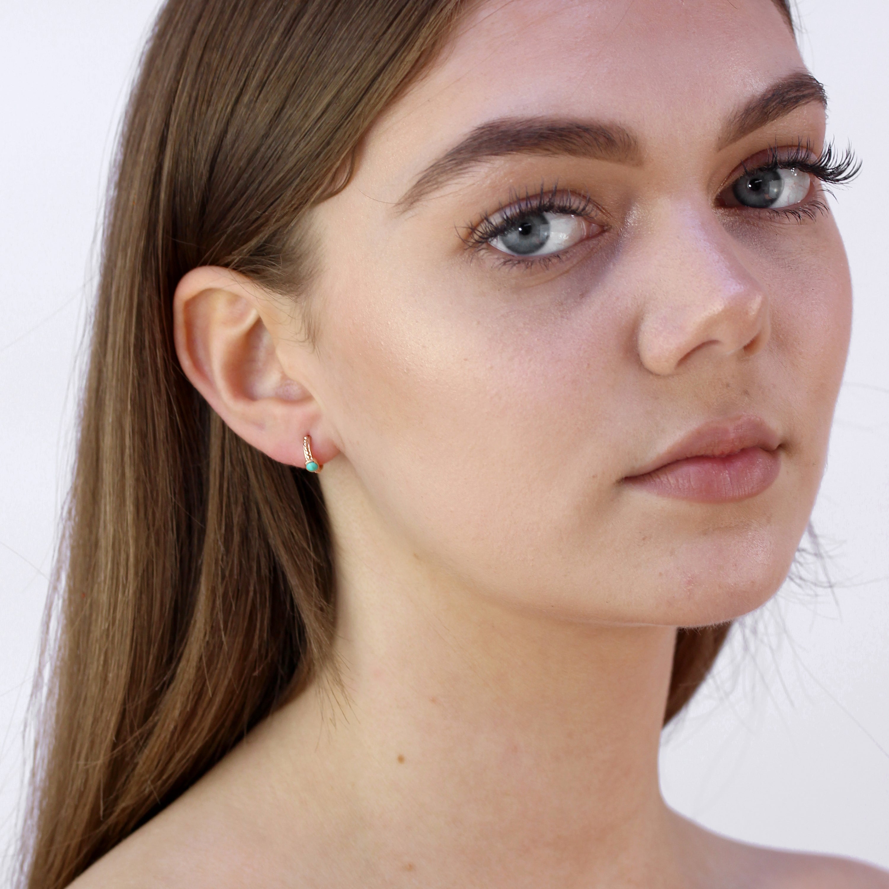 Rose Gold Plated Sterling Silver Faux Turquoise Stud Earrings