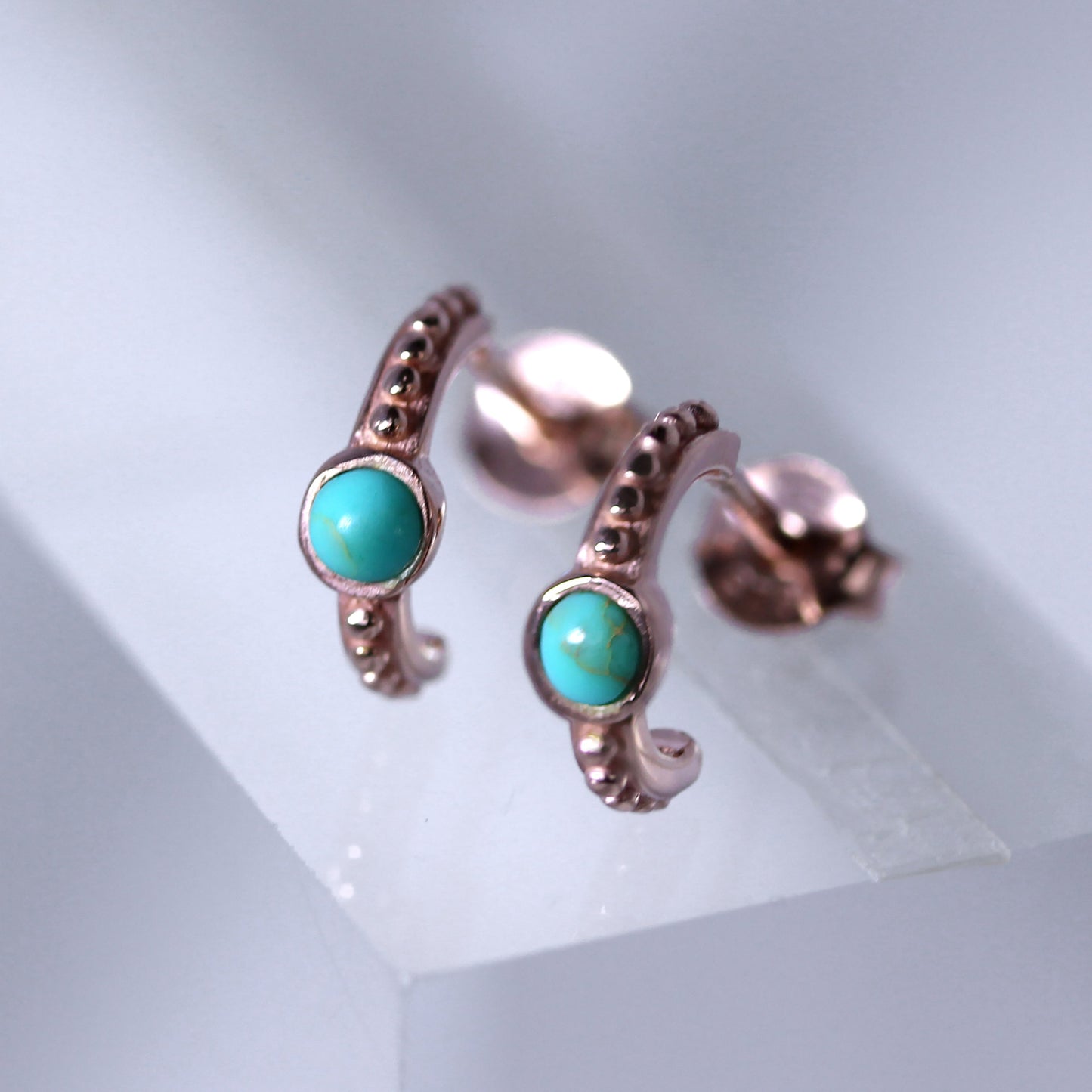 Rose Gold Plated Sterling Silver Faux Turquoise Stud Earrings