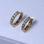 Gold Plated Sterling Silver CZ Hinged 12mm Hoop Earrings