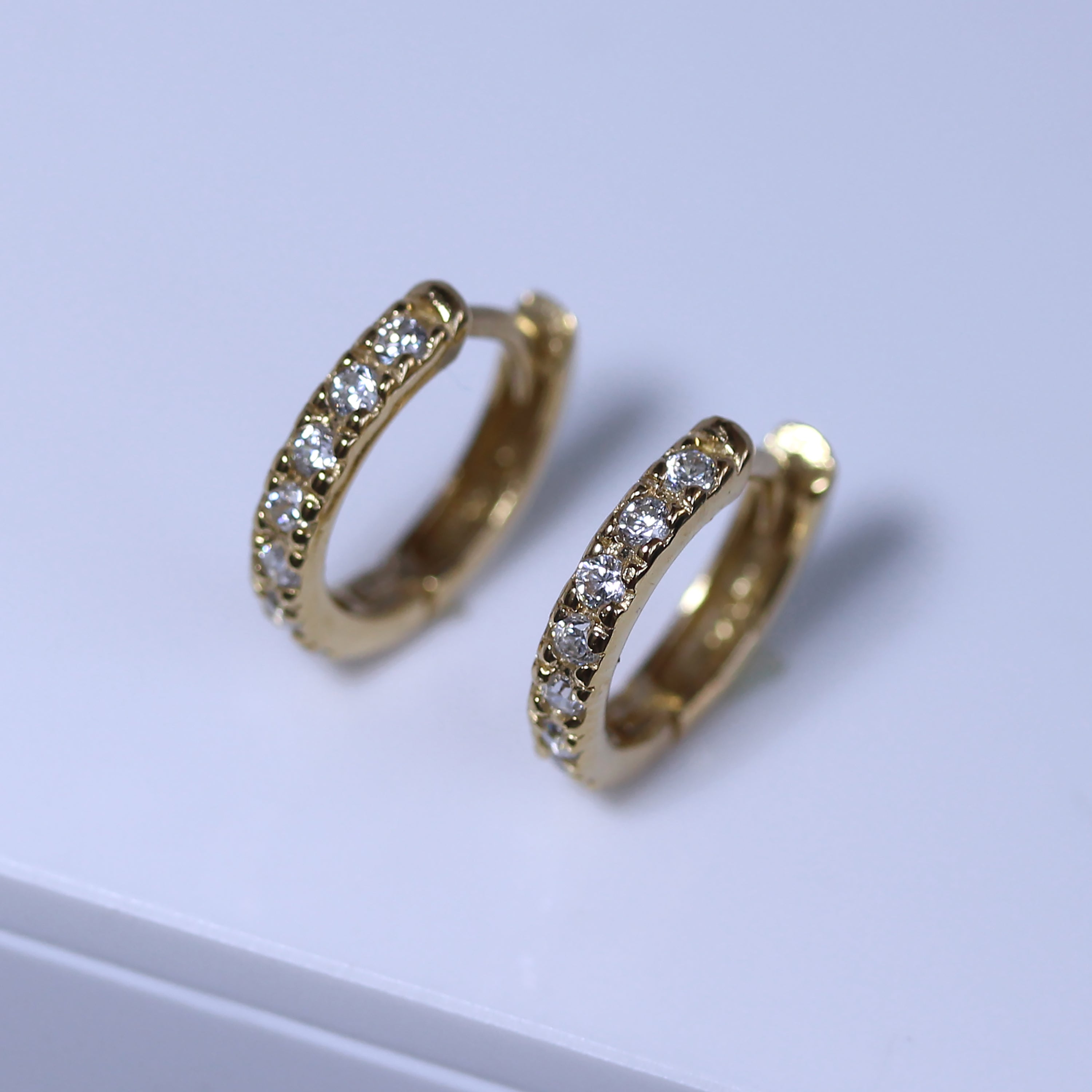 Gold Plated Sterling Silver CZ Hinged 12mm Hoop Earrings