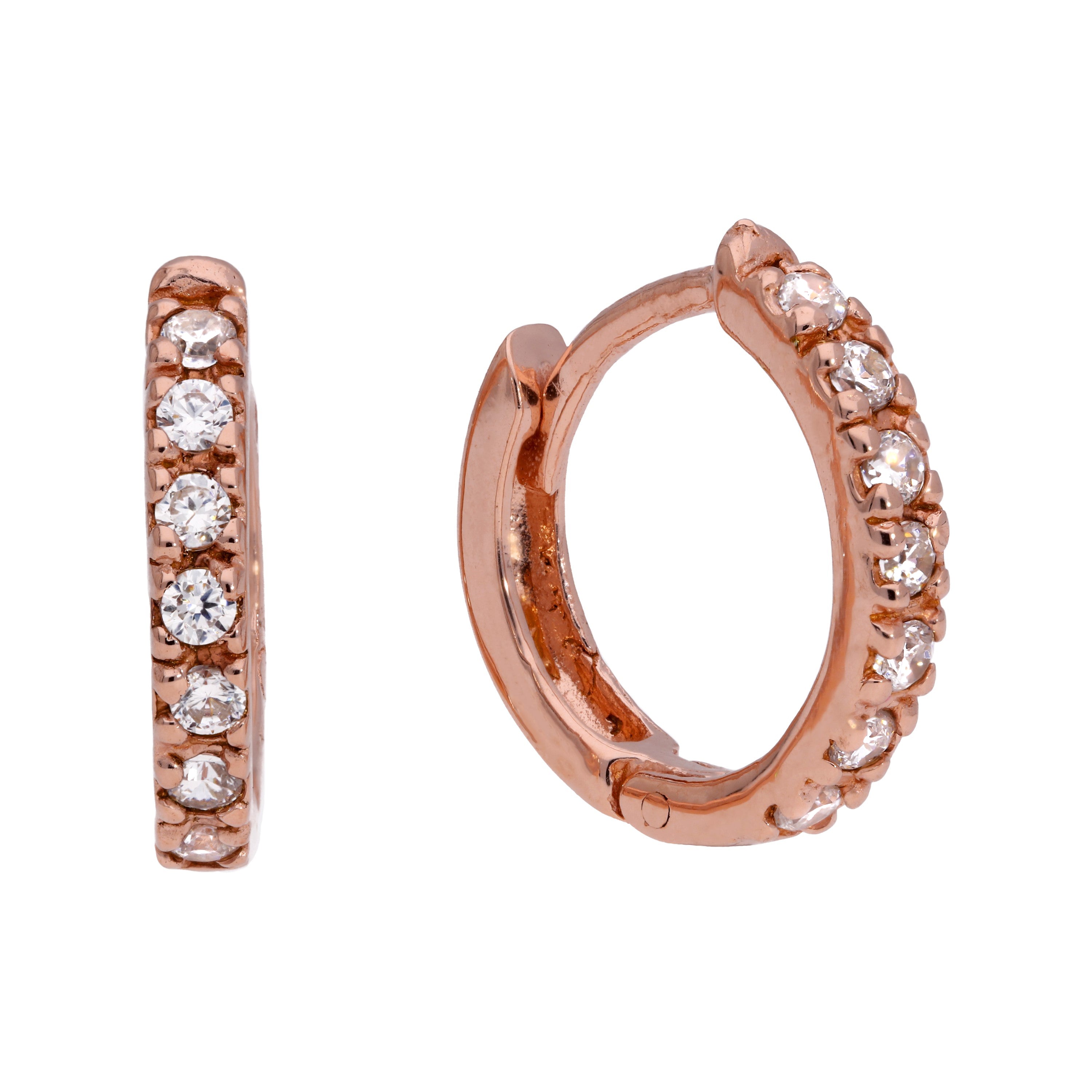 Rose Gold Plated Silver CZ 12mm Hinged Hoops | jewellerybox