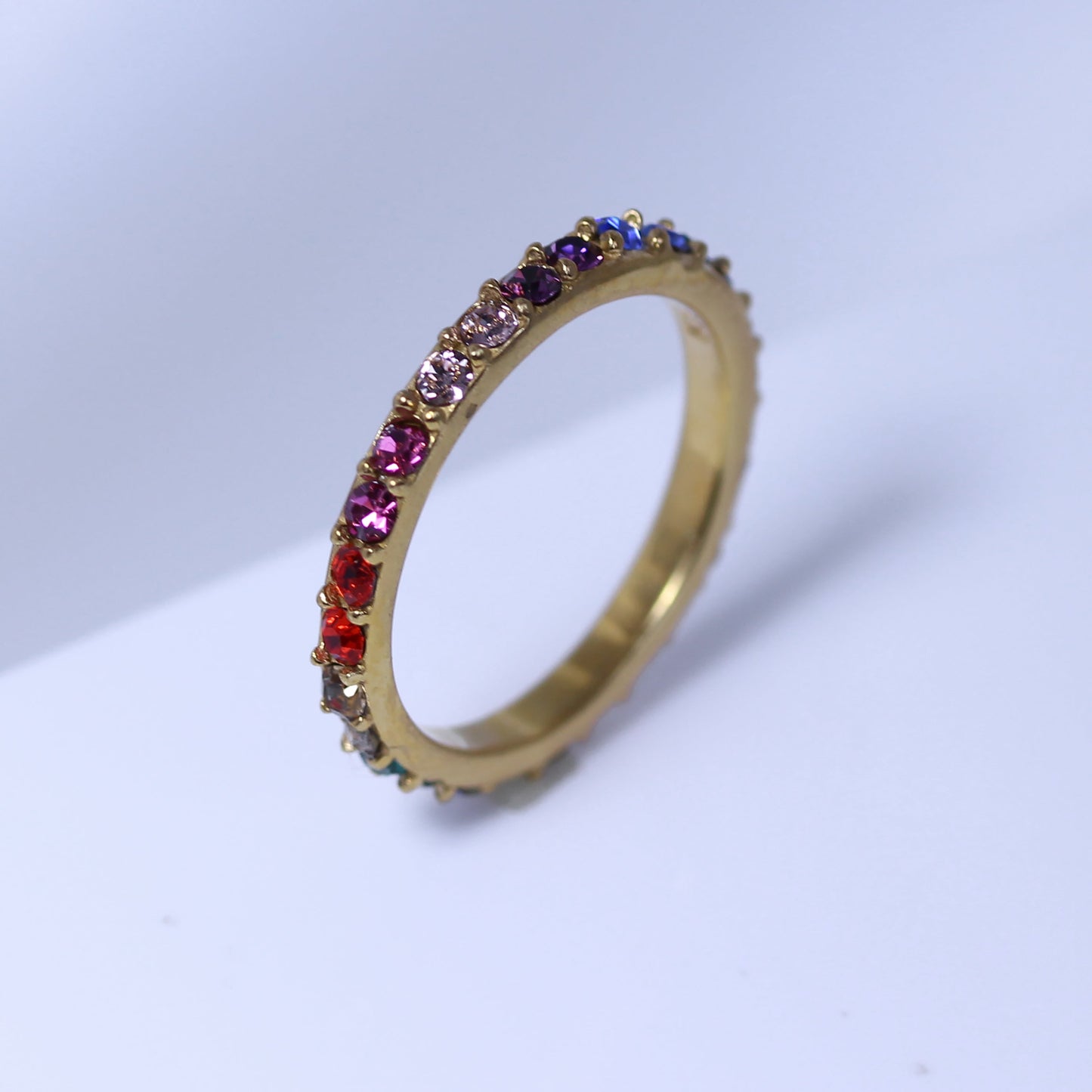 Gold Plated Sterling Silver Rainbow CZ Eternity Ring Size I-W
